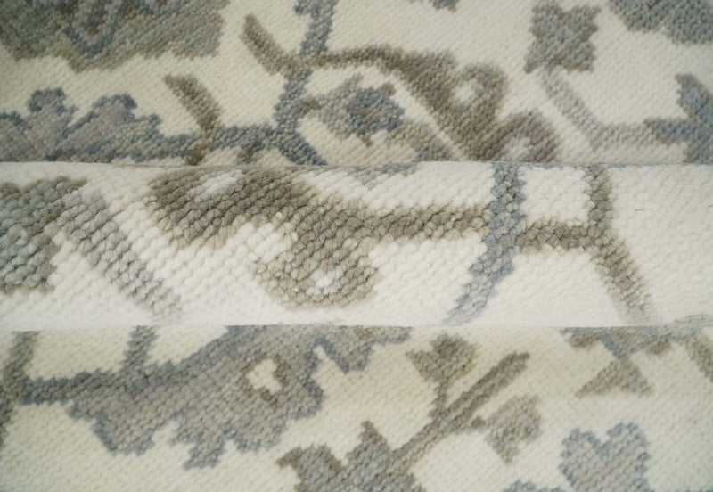 8x9 Hand Knotted Ivory and Silver Oriental Oushak Traditional Wool Area Rug