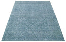 8x9.7 Blue Antique Style, Distressed Finish Hand Carved Traditional Medalian Hand Knotted Wool and Silk Rug