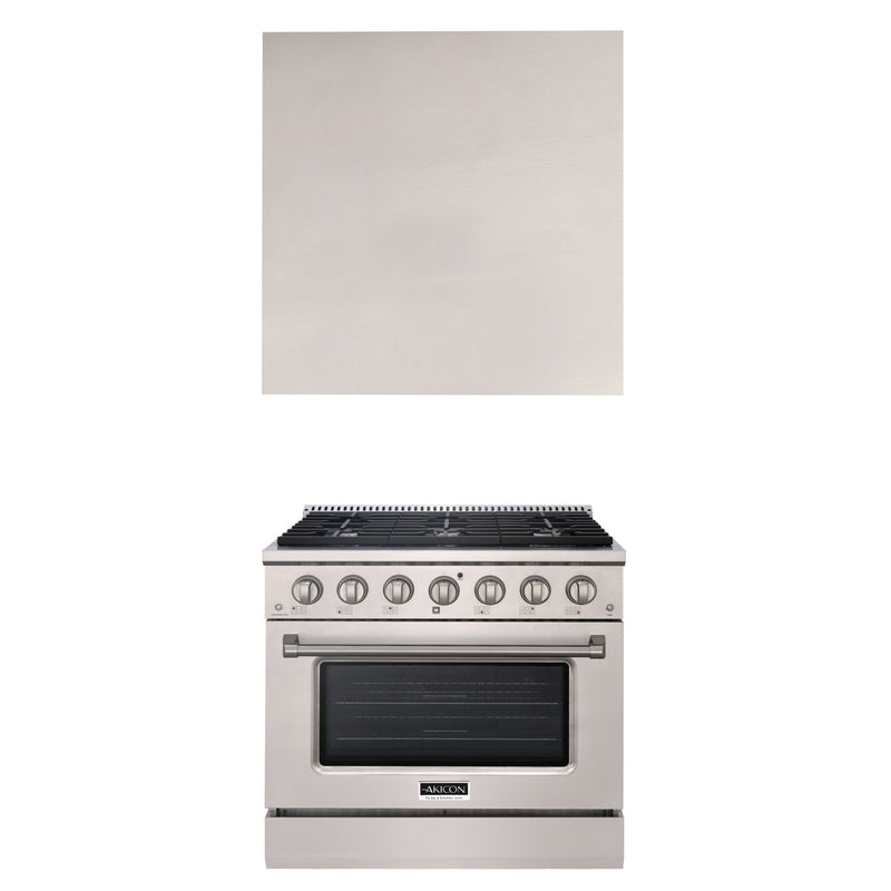 Akicon 36" Stainless Steel Range Hood with 600 CFM Insert & 6-Burner Gas Range Combo – Powerful Ventilation, Convection Oven, Multiple Finishes