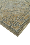 Custom Made Ivory, Brown and Blue Traditional Hand Knotted Wool Area Rug