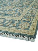 Custom Made Traditional Teal Oushak Hand Knotted Wool Rug