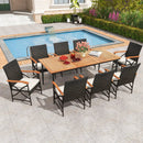 79 Inch Outdoor Acacia Wood Dining Table and 8 Rattan-woven Dining Chairs with Umbrella Hole by DirectDeals