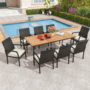 9-Piece Patio Dining Set with Umbrella Hole and 8 Rattan-woven Dining Chairs with Seat Cushions by LJGDeals