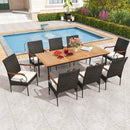 79 Inch Outdoor Dining Table and 8 Rattan-woven Dining Chairs with Acacia Wood Tabletop by LJGDeals