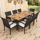 9-Piece Patio Dining Set with Umbrella Hole and 8 Rattan-woven Dining Chairs with Seat Cushions by LJGDeals