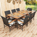 79 Inch Outdoor Acacia Wood Dining Table and 8 Rattan-woven Dining Chairs with Umbrella Hole by LJGDeals