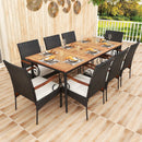 79 Inch Outdoor Dining Table and 8 Rattan-woven Dining Chairs with Acacia Wood Tabletop by LJGDeals