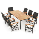 79 Inch Outdoor Acacia Wood Dining Table and 8 Rattan-woven Dining Chairs with Umbrella Hole by LJGDeals