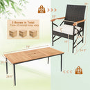 79 Inch Outdoor Acacia Wood Dining Table and 8 Rattan-woven Dining Chairs with Umbrella Hole by LJGDeals