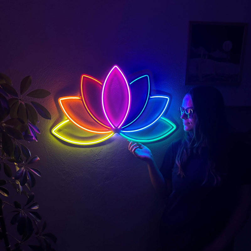 Lotus Flower Neon Metal Wall Art, Yoga Wall Decor