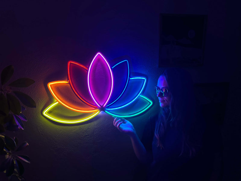 Lotus Flower Neon Metal Wall Art, Yoga Wall Decor