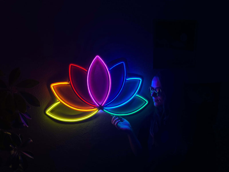 Lotus Flower Neon Metal Wall Art, Yoga Wall Decor