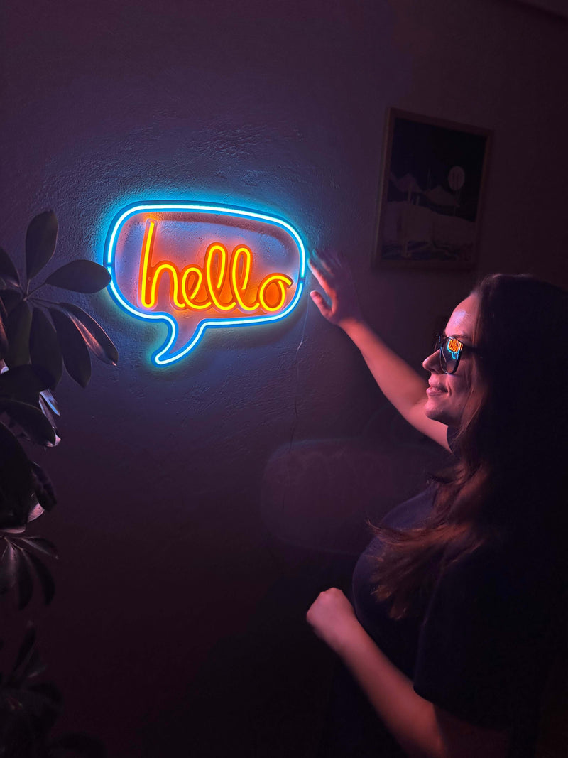Hello Neon Metal Sign, Neon Wall Decor