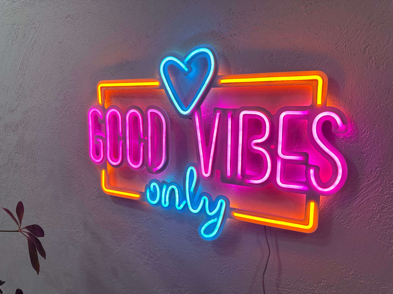 Good Vibes Only Love Neon Metal Sign, Neon Metal Wall Art