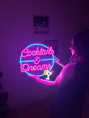 Cocktails and Dreams Neon Metal Wall Art, Neon Sign