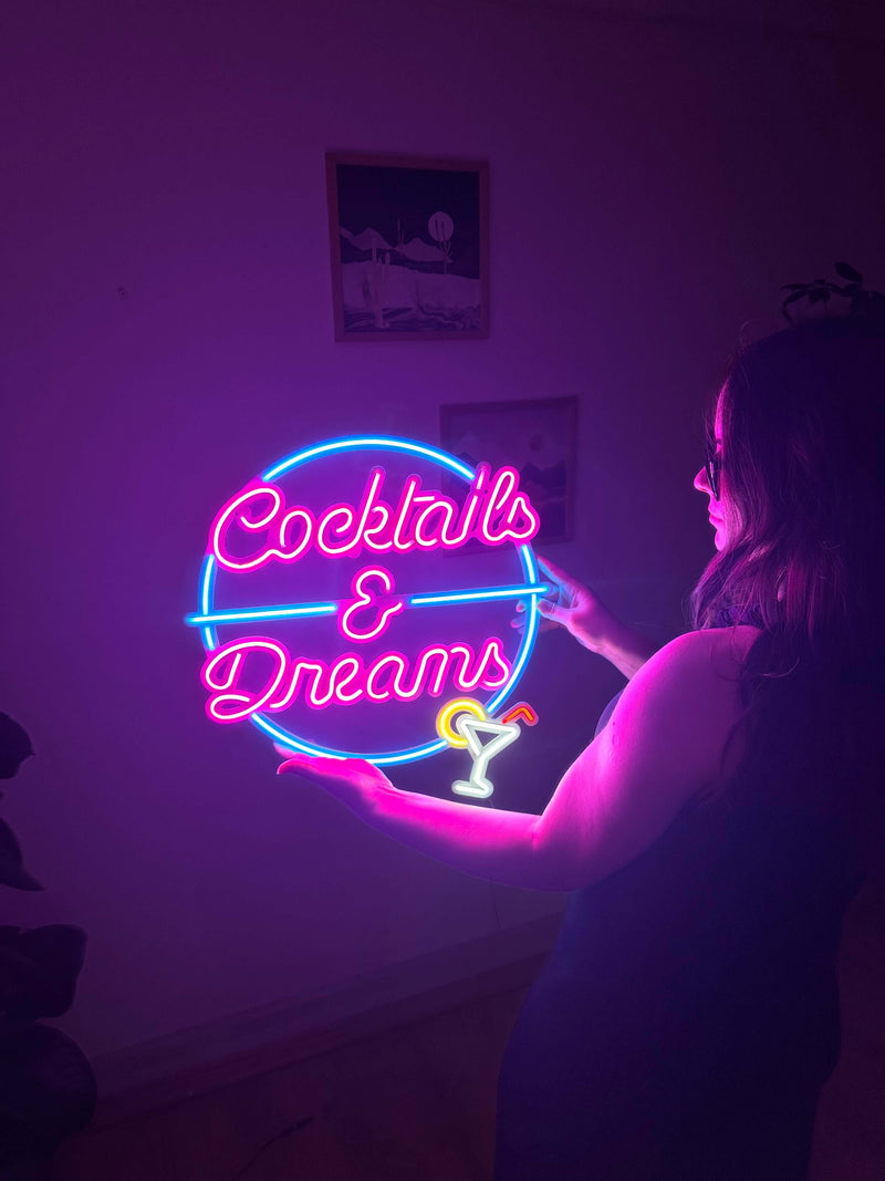 Cocktails and Dreams Neon Metal Wall Art, Neon Sign