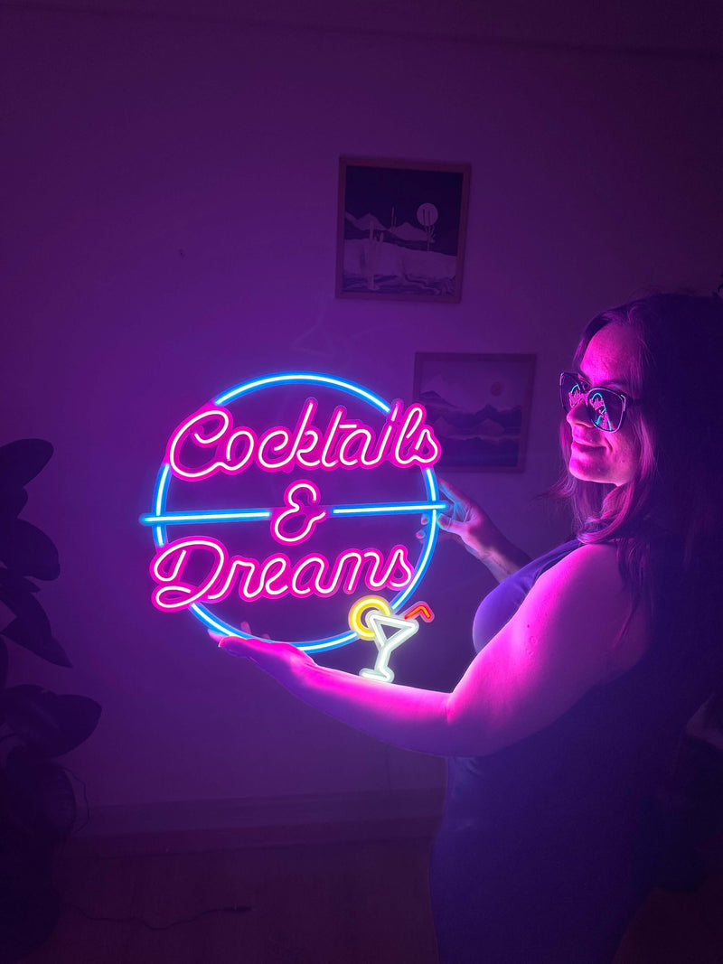 Cocktails and Dreams Neon Metal Wall Art, Neon Sign