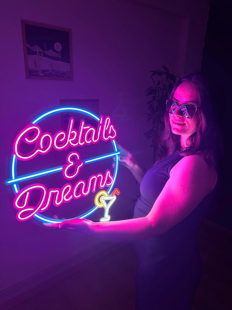 Cocktails and Dreams Neon Metal Wall Art, Neon Sign
