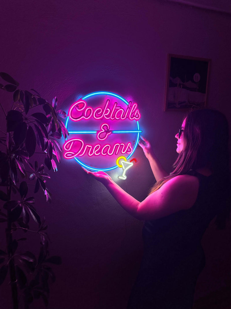 Cocktails and Dreams Neon Metal Wall Art, Neon Sign