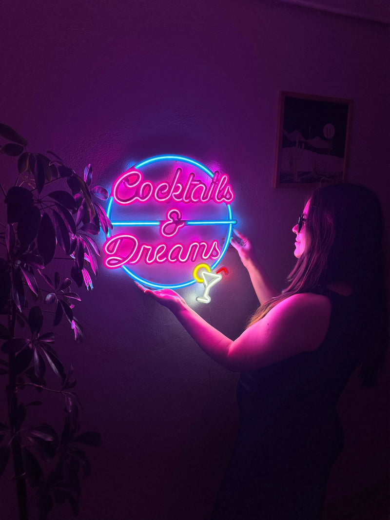 Cocktails and Dreams Neon Metal Wall Art, Neon Sign