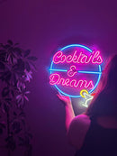 Cocktails and Dreams Neon Metal Wall Art, Neon Sign
