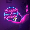 Cocktails and Dreams Neon Metal Wall Art, Neon Sign