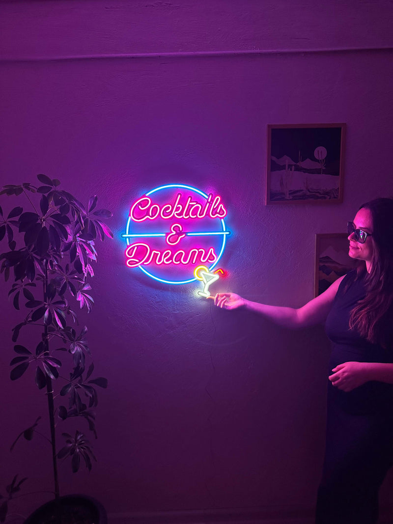 Cocktails and Dreams Neon Metal Wall Art, Neon Sign
