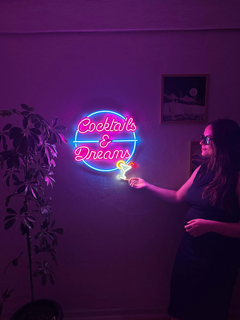 Cocktails and Dreams Neon Metal Wall Art, Neon Sign
