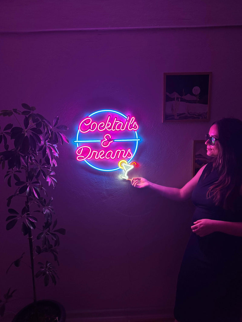 Cocktails and Dreams Neon Metal Wall Art, Neon Sign