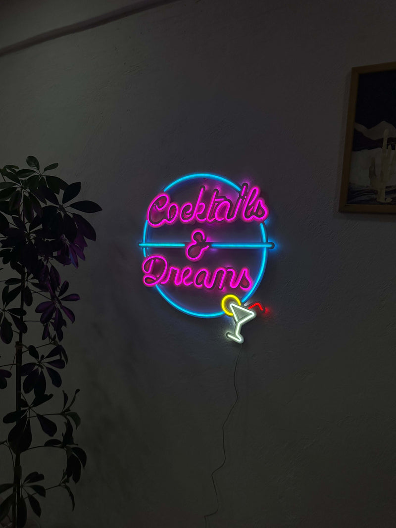 Cocktails and Dreams Neon Metal Wall Art, Neon Sign
