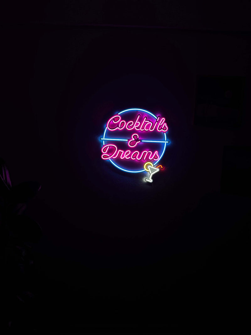 Cocktails and Dreams Neon Metal Wall Art, Neon Sign