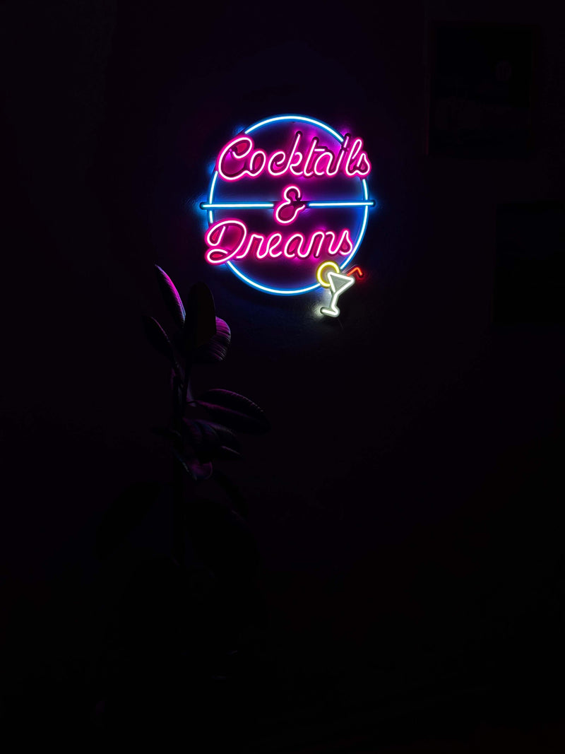 Cocktails and Dreams Neon Metal Wall Art, Neon Sign