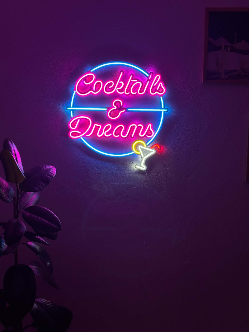 Cocktails and Dreams Neon Metal Wall Art, Neon Sign