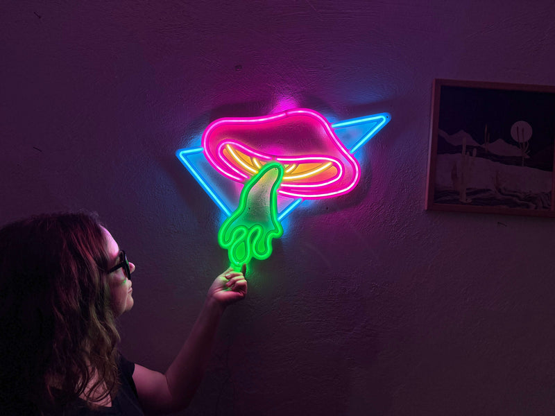 Flying Mushroom Neon Metal Sign, Neon Wall Decor
