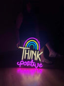 Think Positive Neon Sign, Neon Metal Wall Decor