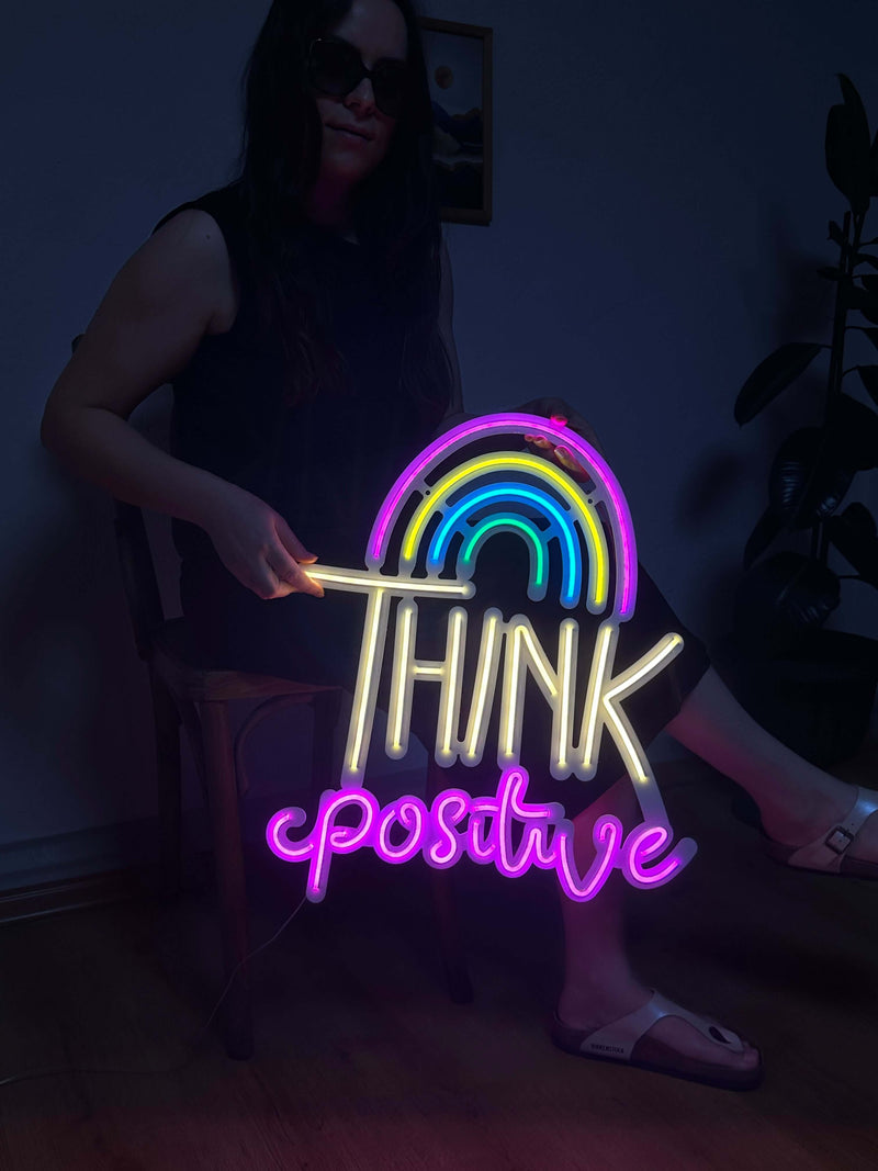 Think Positive Neon Sign, Neon Metal Wall Decor