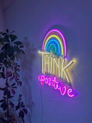 Think Positive Neon Sign, Neon Metal Wall Decor
