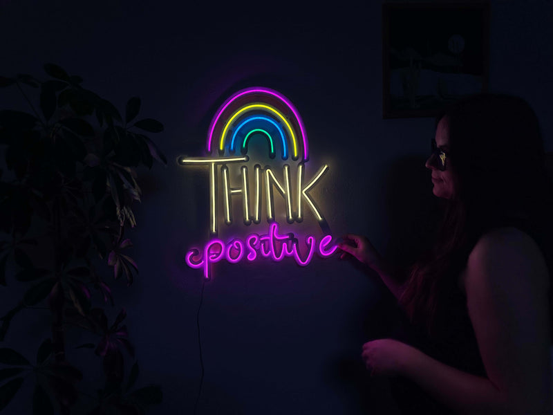 Think Positive Neon Sign, Neon Metal Wall Decor