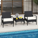 3-Piece Patio Furniture Set Rattan Bistro Chairs with Table-Beige by LJGDeals
