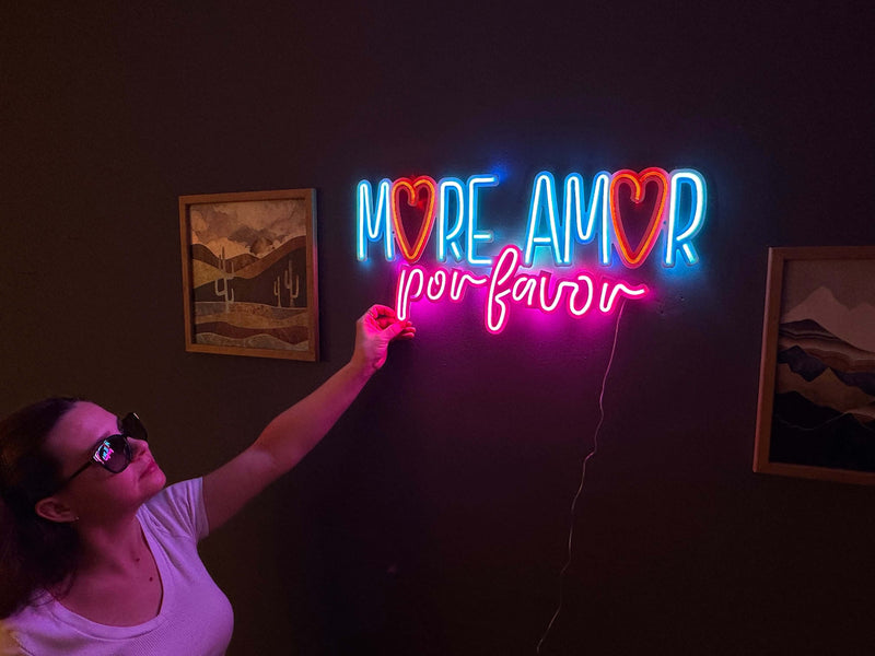 More Amor Por Favor Neon Metal Sign
