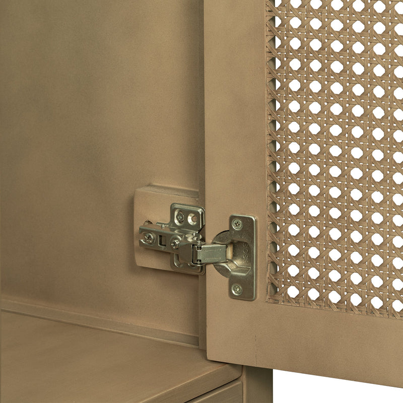 24" Bathroom Vanity with Ceramic Basin, Rattan Bathroom Storage Cabinet with Two Doors and Drawer, Solid Frame, Natural