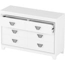 3-Pieces Bedroom Sets Queen Size Upholstered Bed with LED Lights, Nightstands and Dresser with Metal Handles and Sparkling Shiny Decoration, White