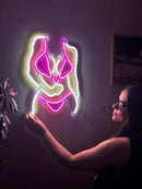 Bikini Girl Neon Metal Sign