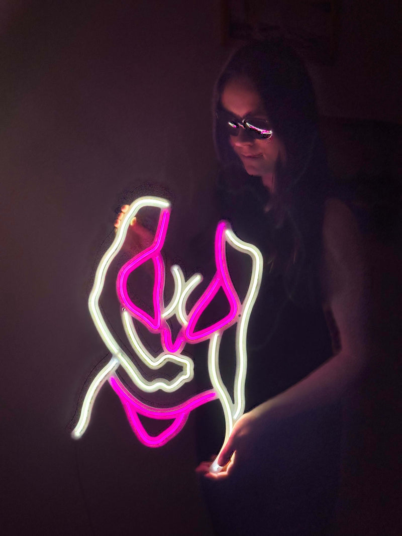 Bikini Girl Neon Metal Sign