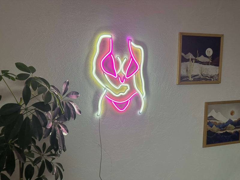 Bikini Girl Neon Metal Sign