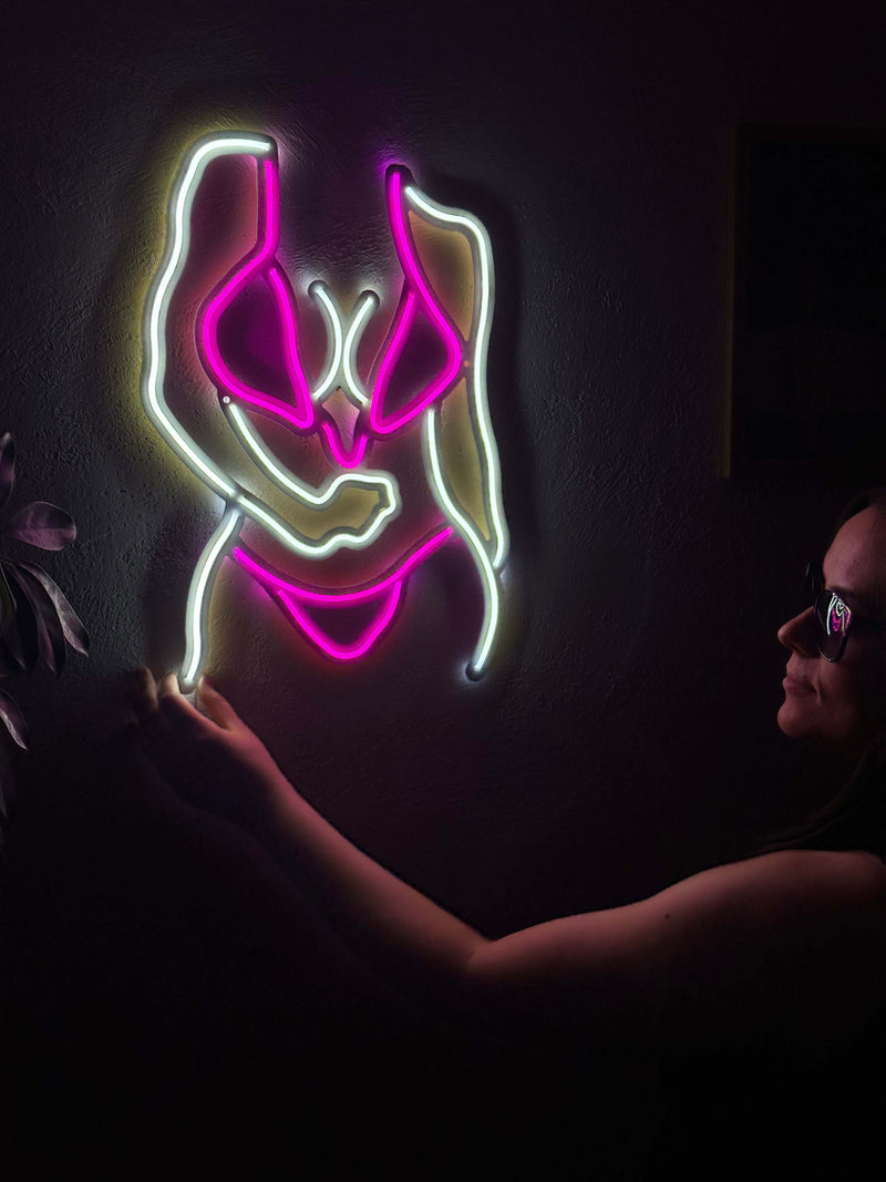 Bikini Girl Neon Metal Sign