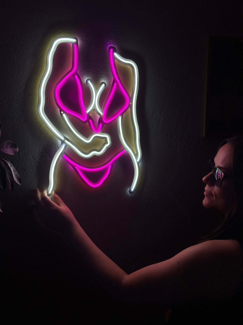 Bikini Girl Neon Metal Sign