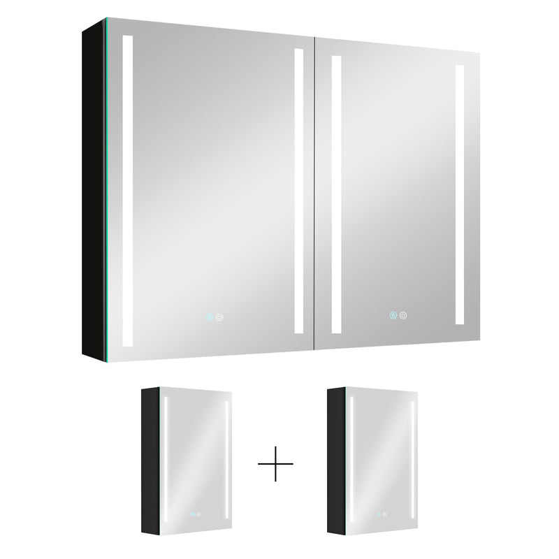 40x30 Inch LED Bathroom Medicine Cabinet Surface Mount Double Door Lighted Medicine Cabinet, Medicine Cabinets for Bathroom with Mirror Defogging, Dimmer Black