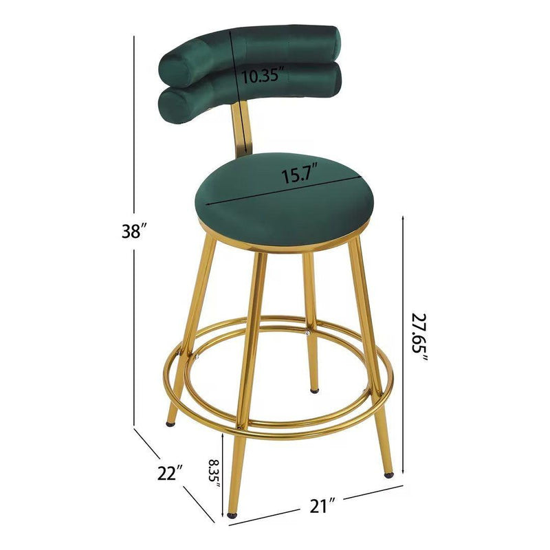 27.65'' Modern Counter Stools Set of 2,Dark green  velvet Counter Stools with iron Frame,Soft back and cushion,Footrest,suitable for Kitchen/Bedroom/Dining Room