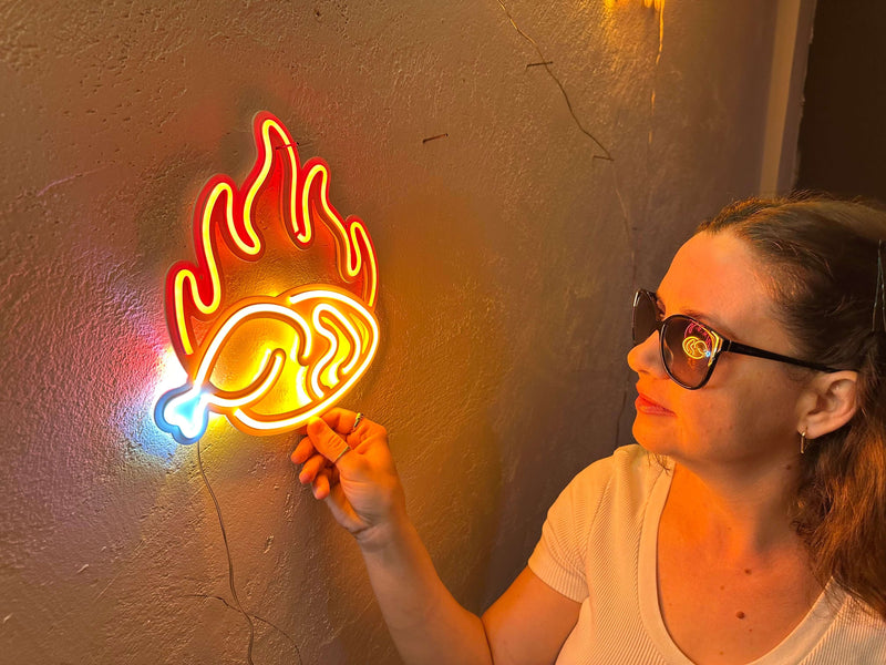 Fried Chicken Neon Metal Sign
